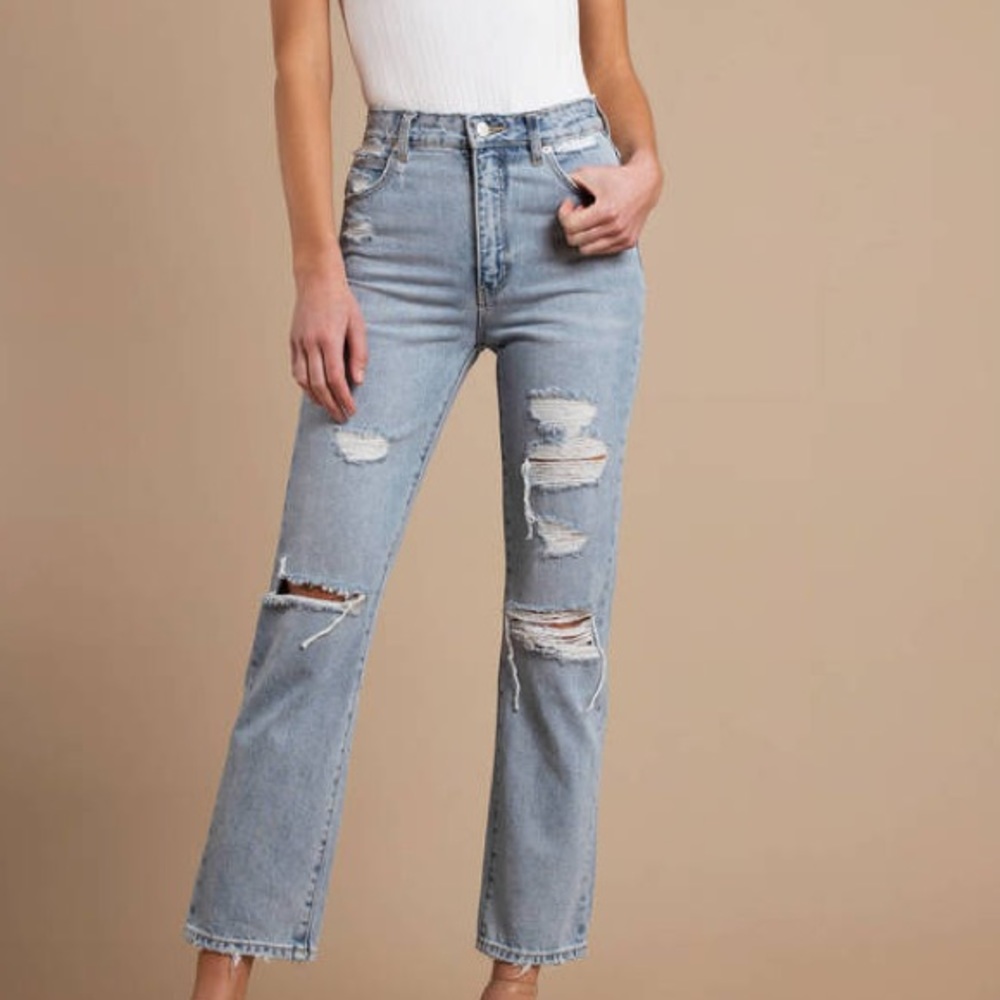 ROLLA'S Light Blue Distressed High-Rise Straight Jeans